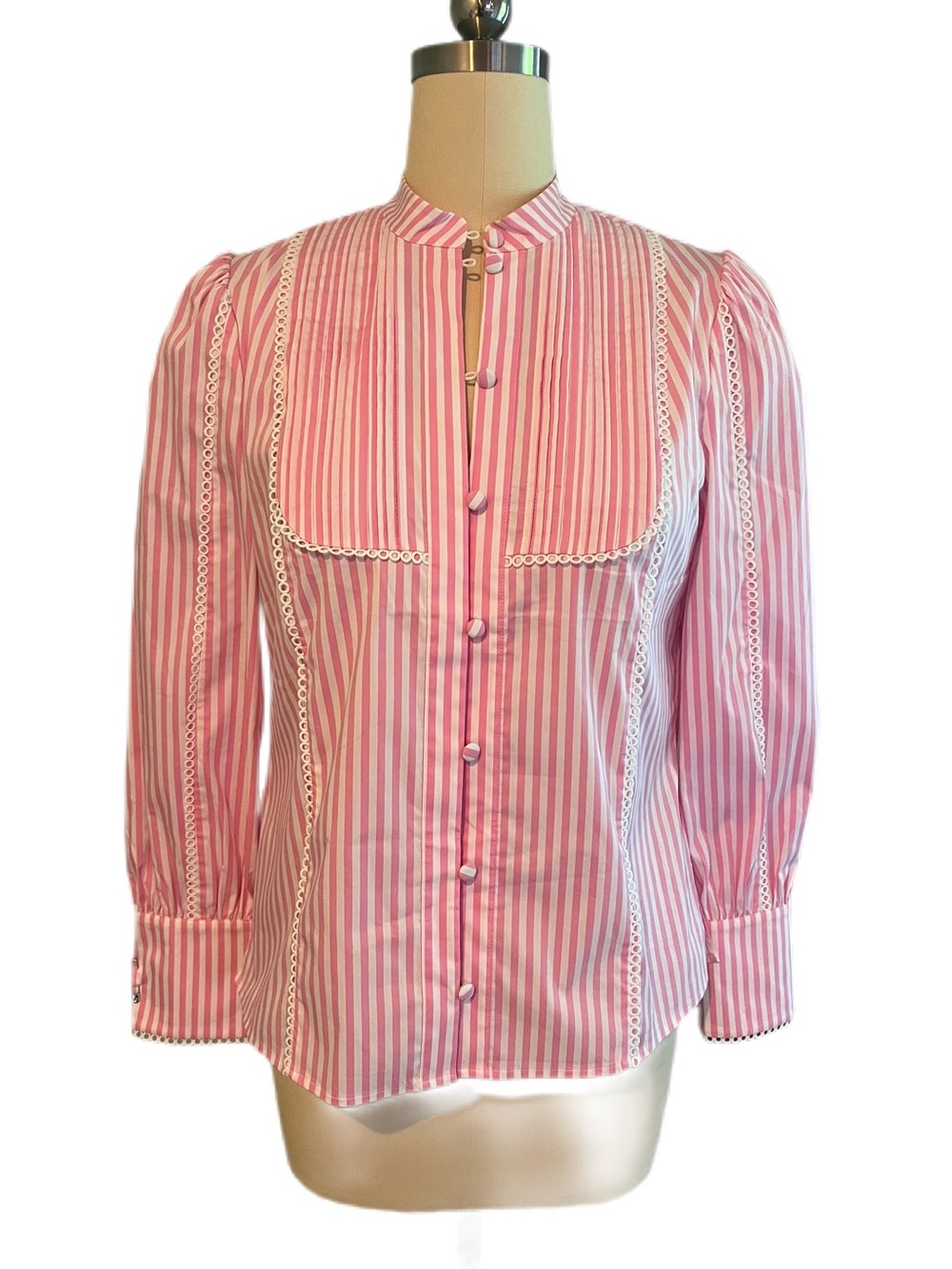 Etcetera Pink and White Striped Lace-Trim Button Down Shirt - NWOT